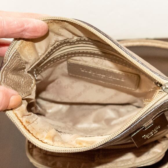 Women's Small Crossbody Bag With Organizer Metallic Gold TIGNANELLO Purse - Picture 9 of 11